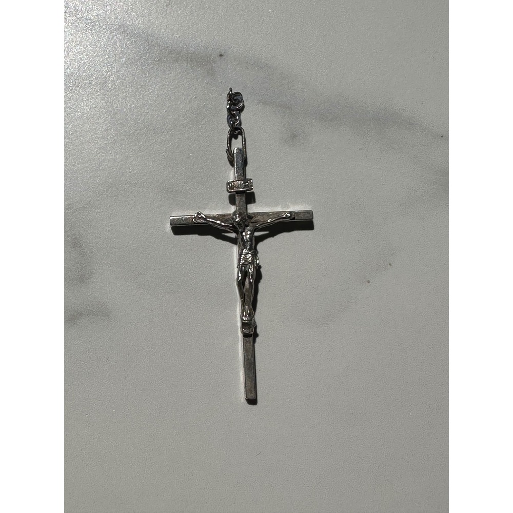 Crucifix Pendant Vintage Religious Cross INRI .925 Charm Gloria Sterling‎ Silver
